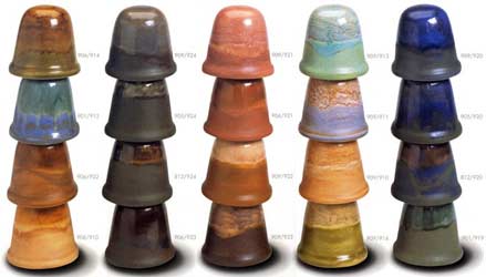 Spectrum Low Stone Glazes overlapped on ceramic bells